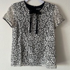 Karl Lagerfeld lace bow necktie top size S